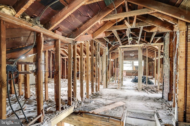 miscellaneous room featuring lofted ceiling