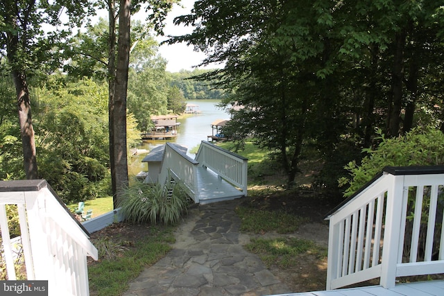 exterior space featuring a water view