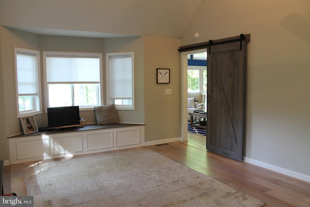 interior space featuring vaulted ceiling and light hardwood / wood-style floors