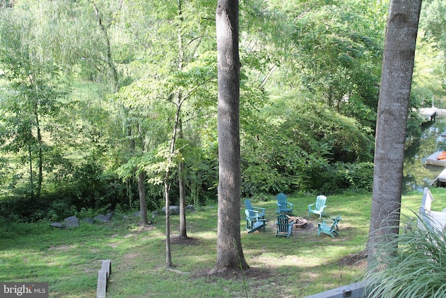 view of yard with a fire pit