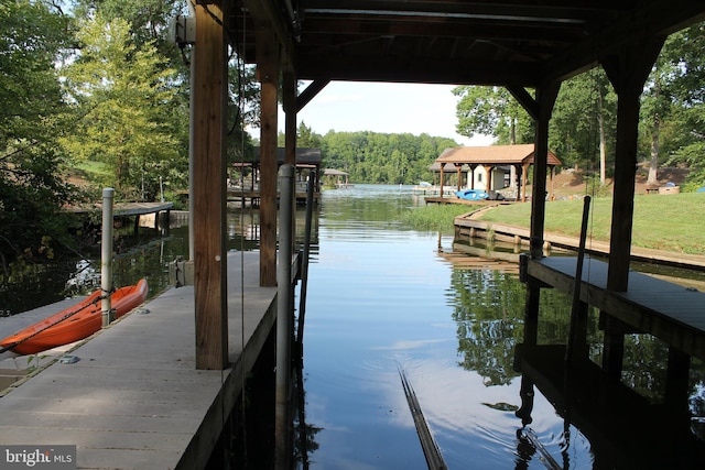 view of dock with a water view