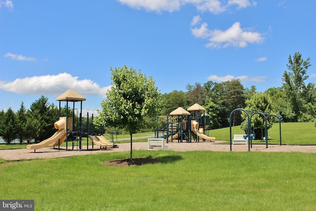 view of playground featuring a lawn