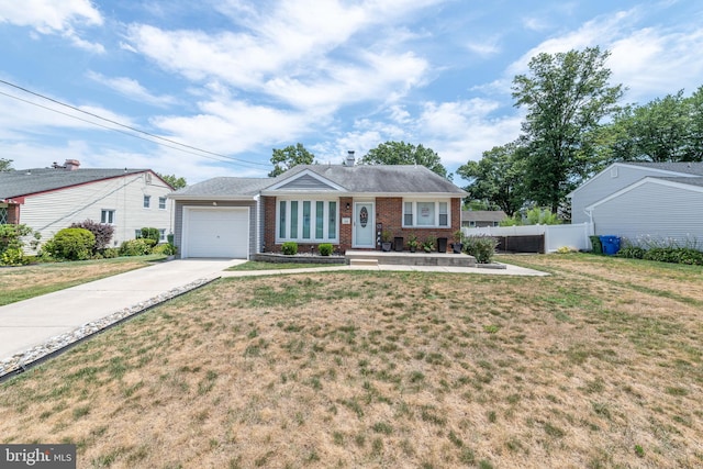 ranch-style house with a garage and a front lawn