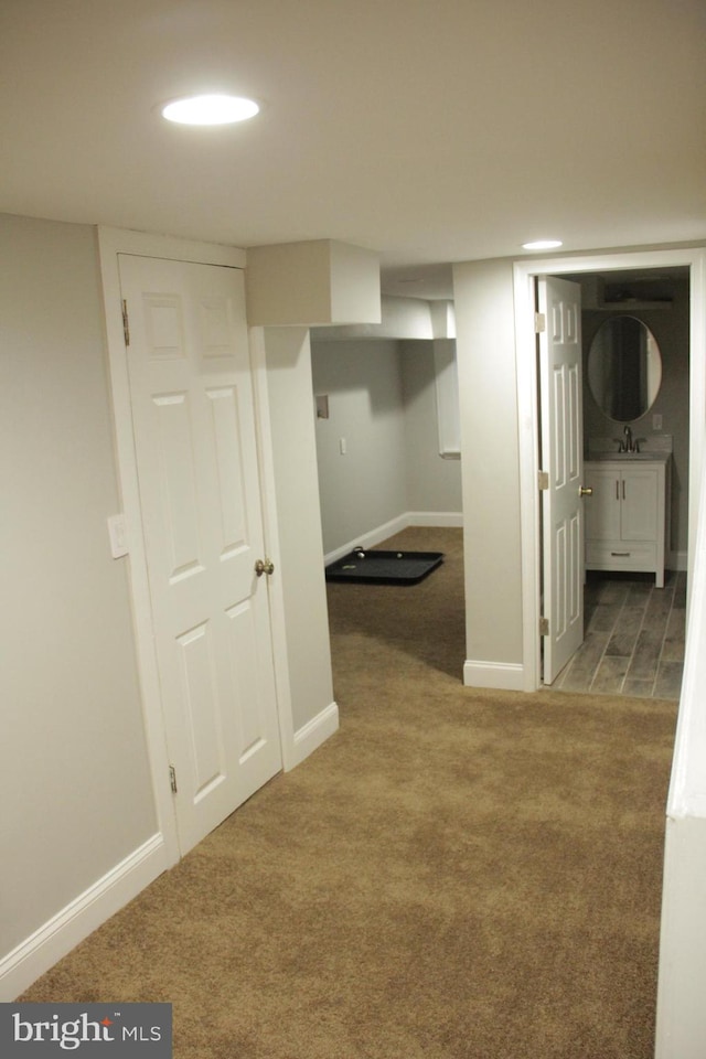 spacious closet featuring light colored carpet and sink