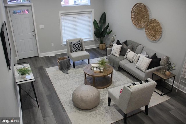 living room featuring dark hardwood / wood-style floors