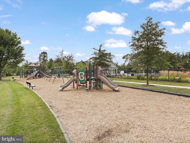 view of playground featuring a yard