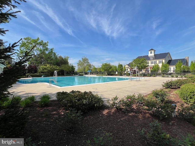 view of swimming pool with a patio area