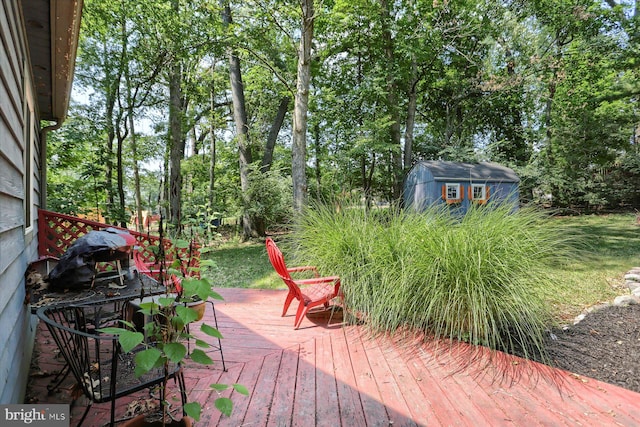 wooden deck with a storage unit