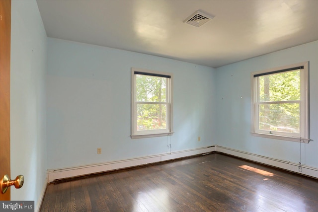 empty room with dark hardwood / wood-style flooring