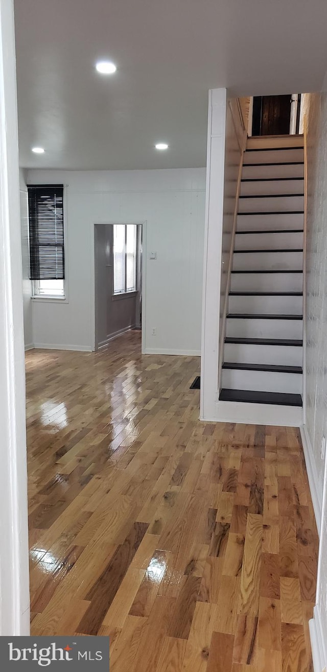 1830 E Cornwall St, Philadelphia, PA 19134 - entryway featuring stairway, baseboards, wood finished floors, and recessed lighting
