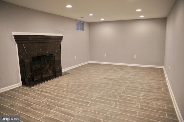 basement with light wood-type flooring