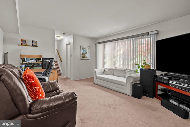 living room with light colored carpet