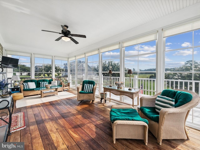 sunroom / solarium with ceiling fan