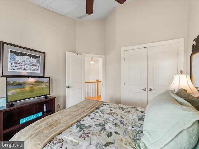 bedroom with a closet and ceiling fan