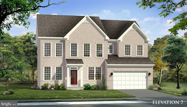 view of front facade featuring a garage and a front lawn