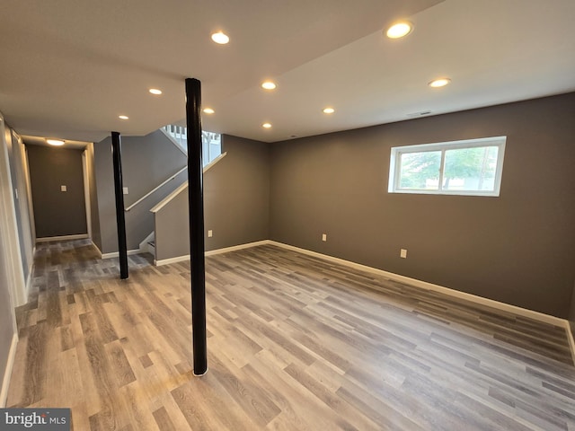 basement with light wood-type flooring