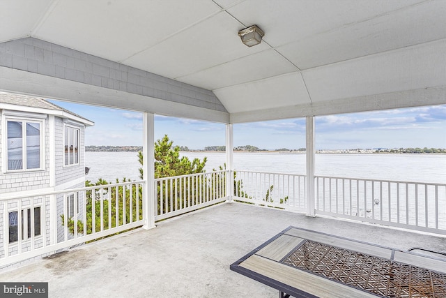 view of patio / terrace featuring a water view