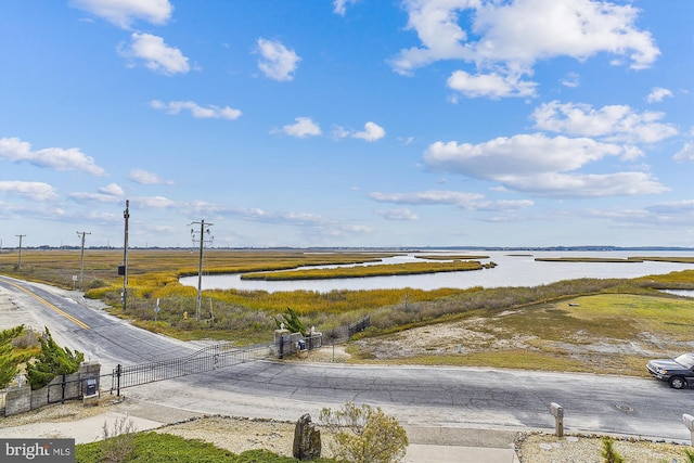 view of road featuring a water view