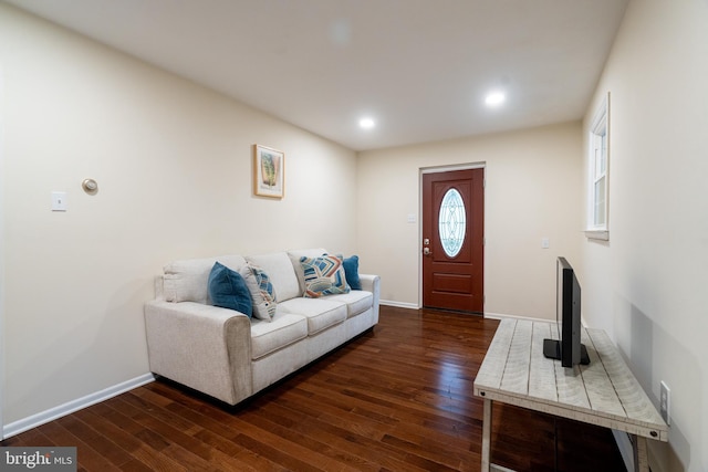 1363 Byberry Rd, Huntingdon Valley, PA 19006 - living area featuring baseboards, dark wood-style floors, and recessed lighting