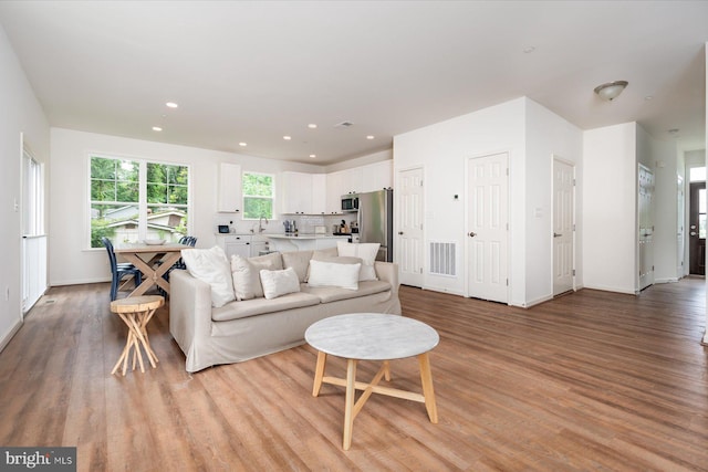 living room with light wood-type flooring