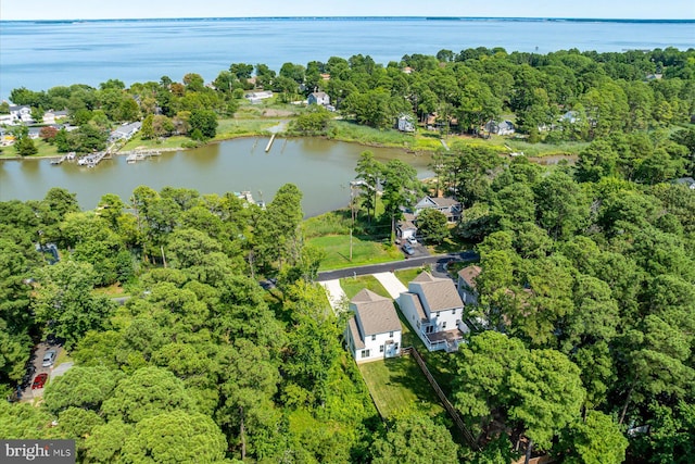 aerial view featuring a water view