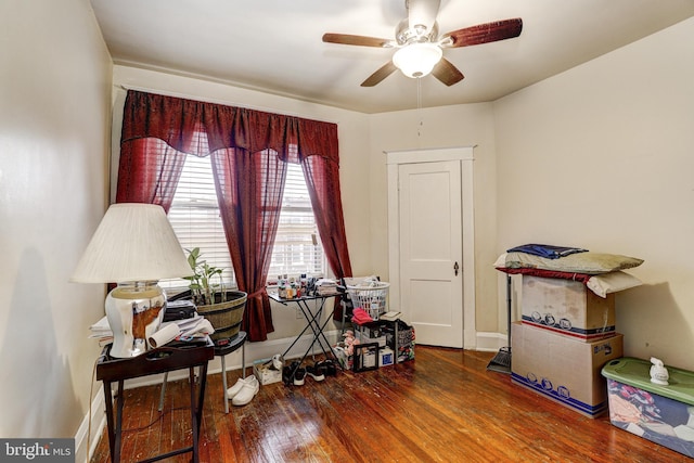 miscellaneous room with hardwood / wood-style flooring and ceiling fan