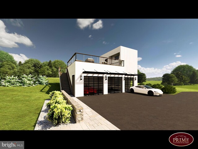 exterior space with a garage and a front yard