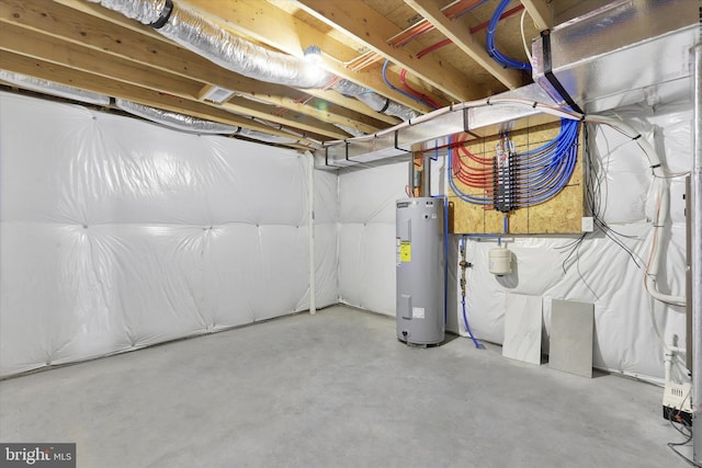 basement featuring electric water heater