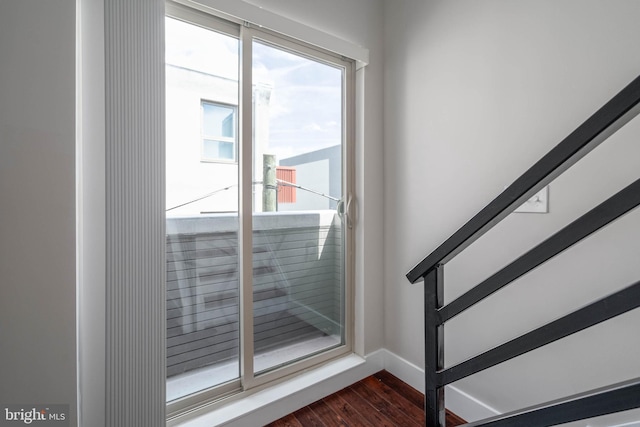 entryway with a wealth of natural light and dark hardwood / wood-style floors