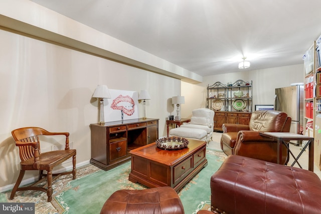 living room featuring light colored carpet