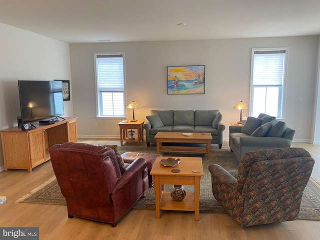 living room featuring light hardwood / wood-style floors and plenty of natural light