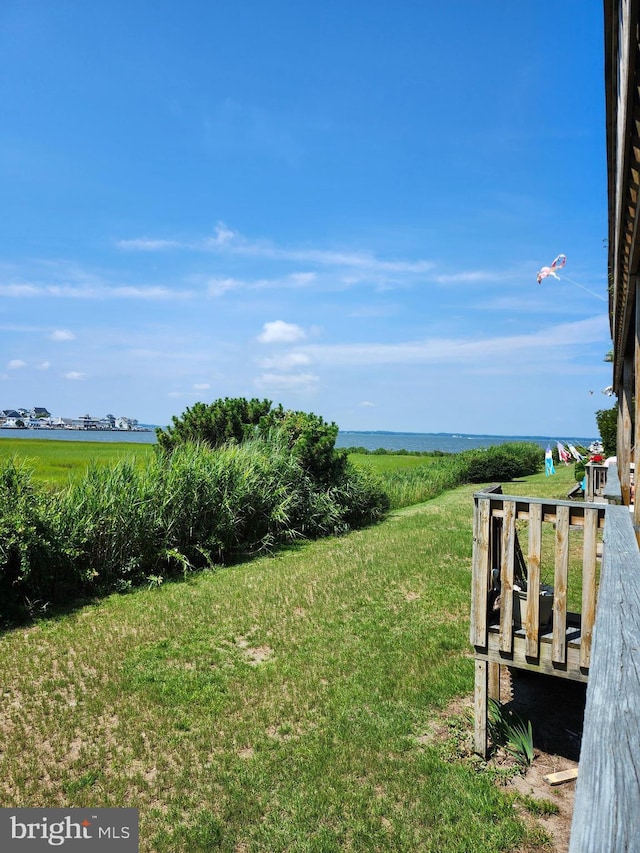 view of yard with a water view