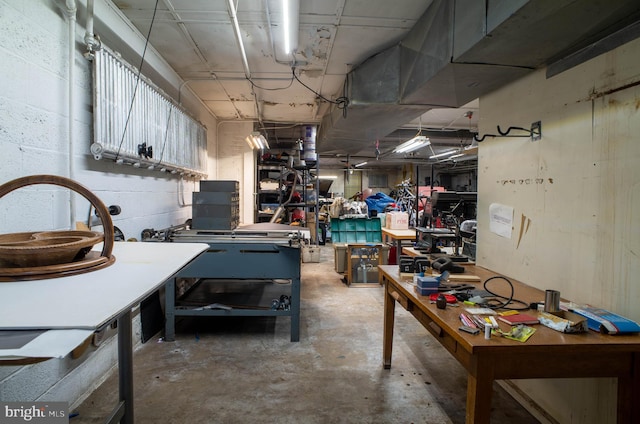 basement featuring a workshop area