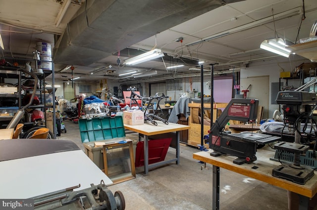 garage featuring a workshop area