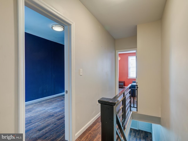 corridor with dark hardwood / wood-style flooring