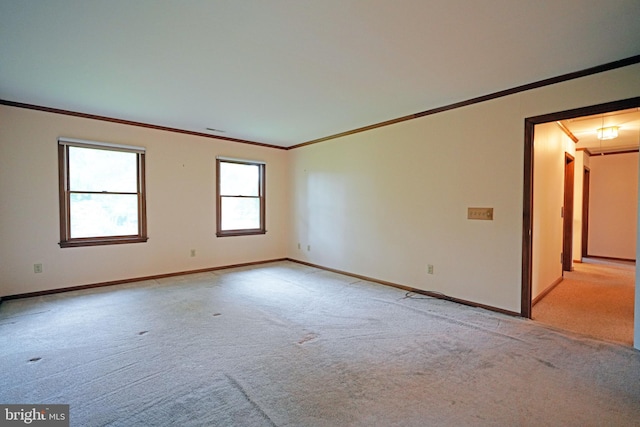 carpeted empty room featuring ornamental molding