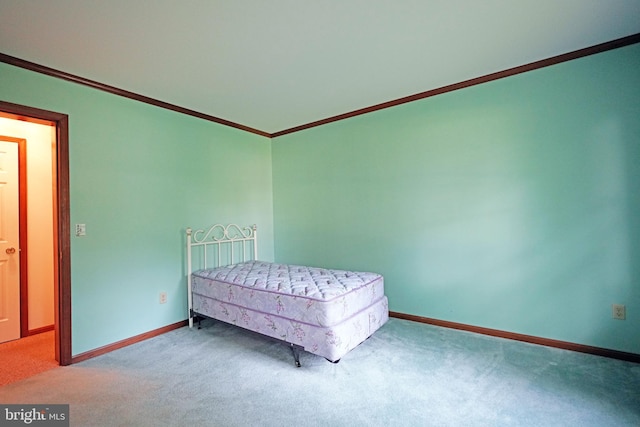 unfurnished bedroom featuring crown molding and carpet floors