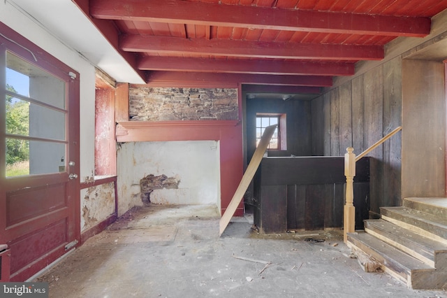 basement with wood ceiling