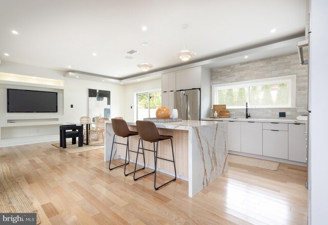 interior space with light hardwood / wood-style flooring