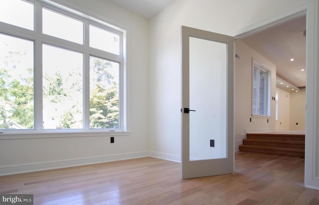 spare room featuring light hardwood / wood-style flooring and a healthy amount of sunlight