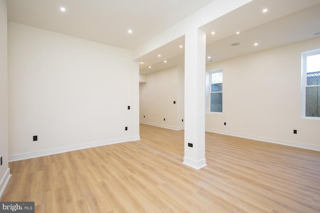 basement with light wood-type flooring