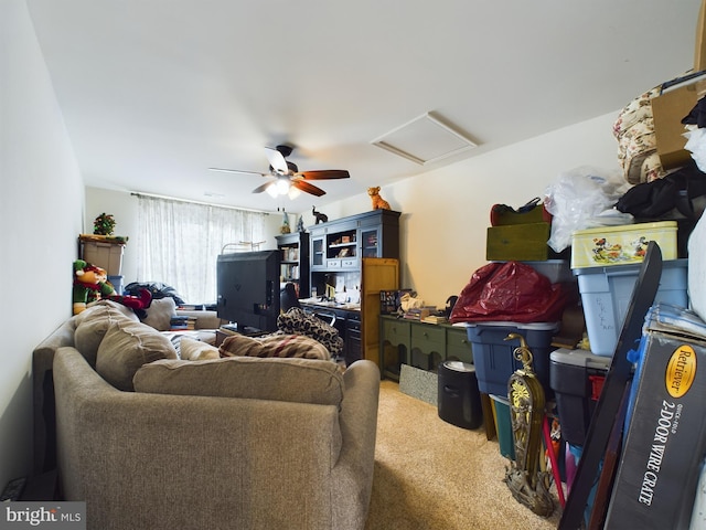 living room with ceiling fan