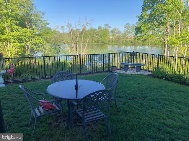 view of yard with a water view