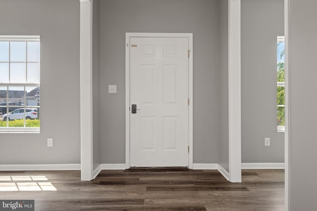 foyer with dark hardwood / wood-style flooring