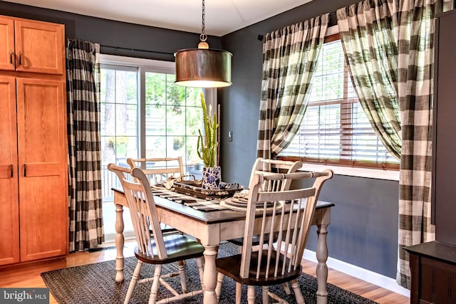 dining space with light hardwood / wood-style flooring