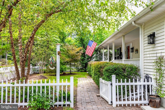 view of yard with covered porch