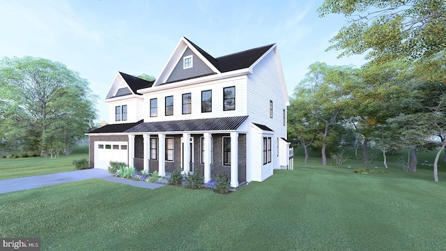 view of front of house with a front lawn and a garage