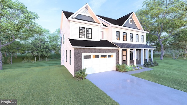 view of front of home featuring a garage and a front lawn