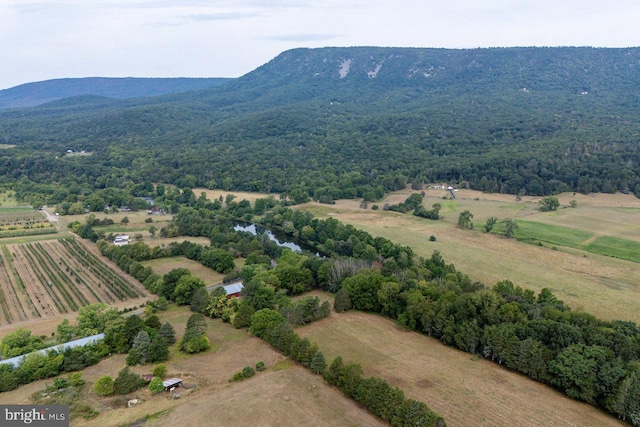 drone / aerial view with a mountain view and a rural view