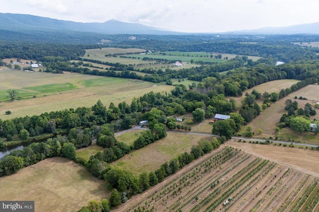 birds eye view of property with a mountain view and a rural view